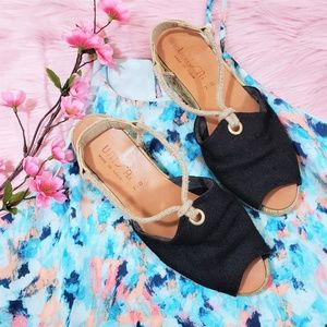 Unisa Black & Tan Open Toe Slingback Espadrilles